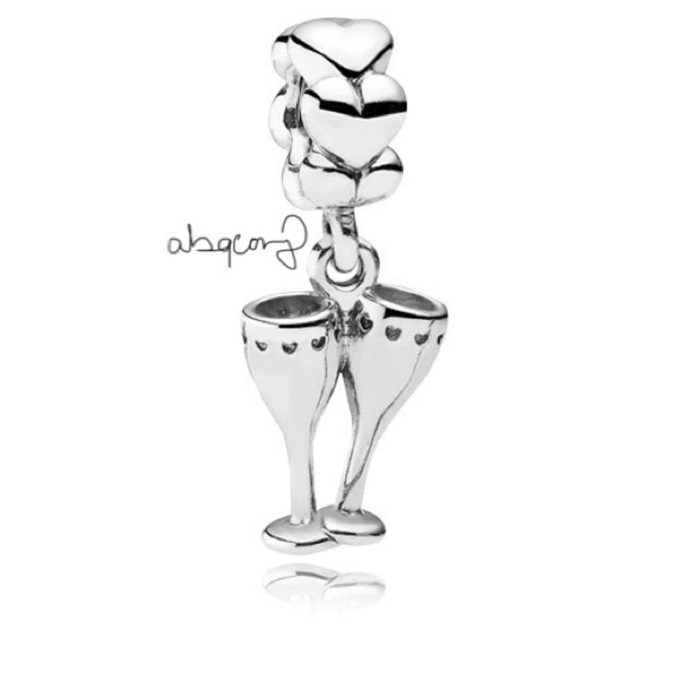 Pandora 791150 Silver Cheers Champagne Flute Celebration EUC Dangle Charm